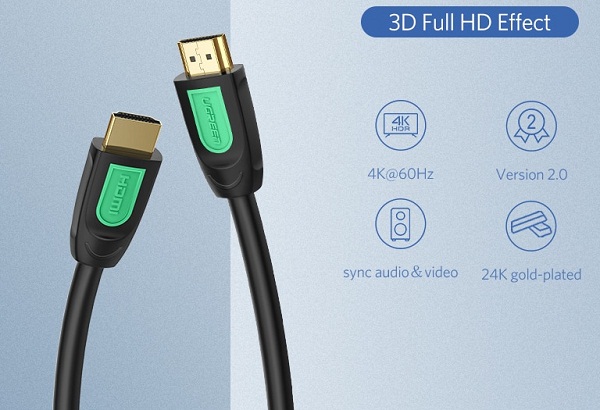 Cáp HDMI 2.0 Ugreen HD101 full copper 19+1 hỗ trợ 3D/4K/1080P